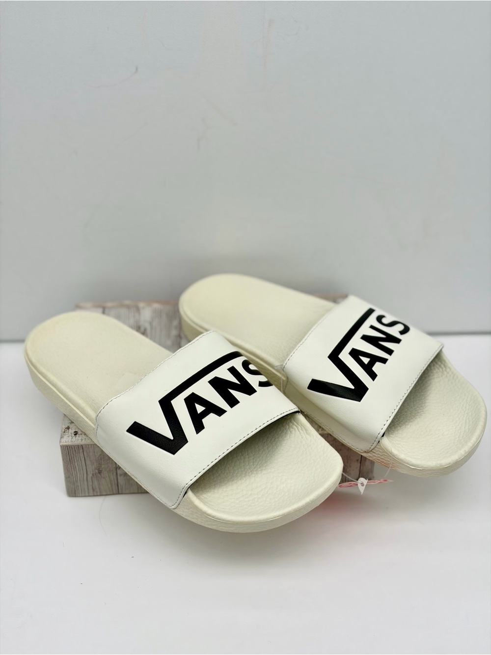 Vans White and Black Logo Slide On Sandals